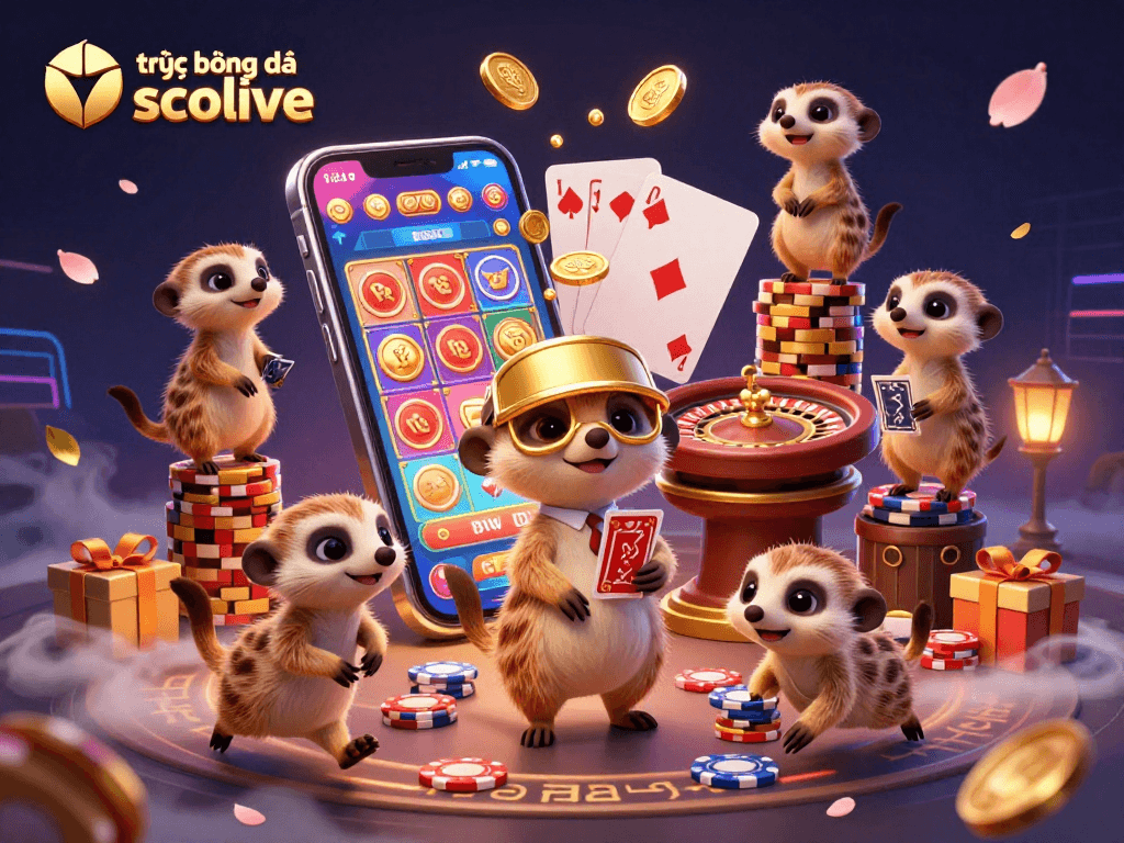 Bet on trực tiếp bóng đá socolive with lively meerkats running a colorful 3D casino.