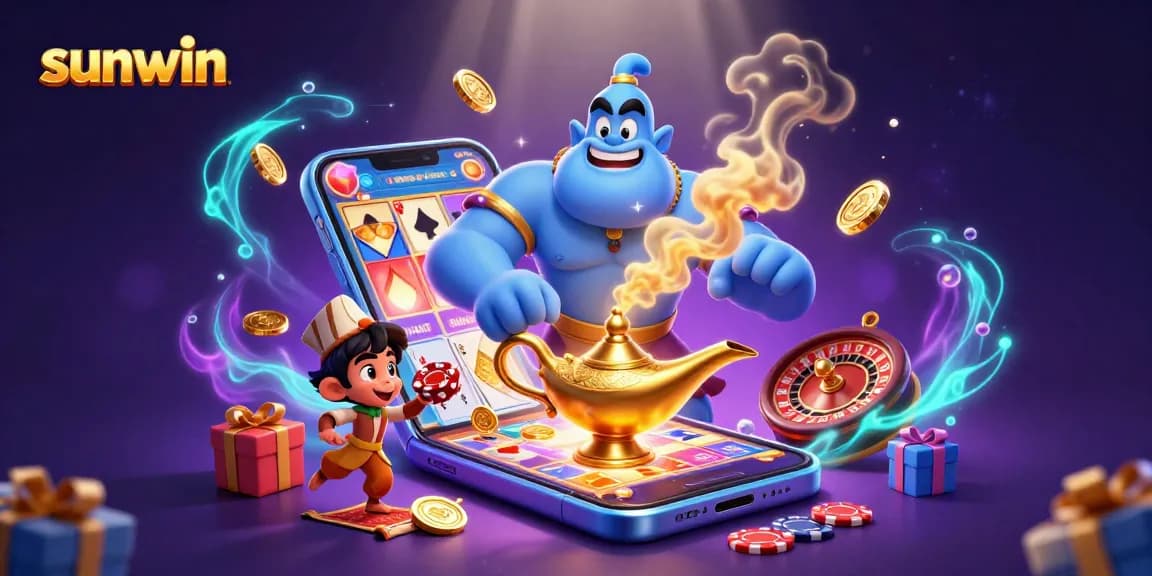 Play sunwin casino games with a genie, monkey, and magic carpet illustration