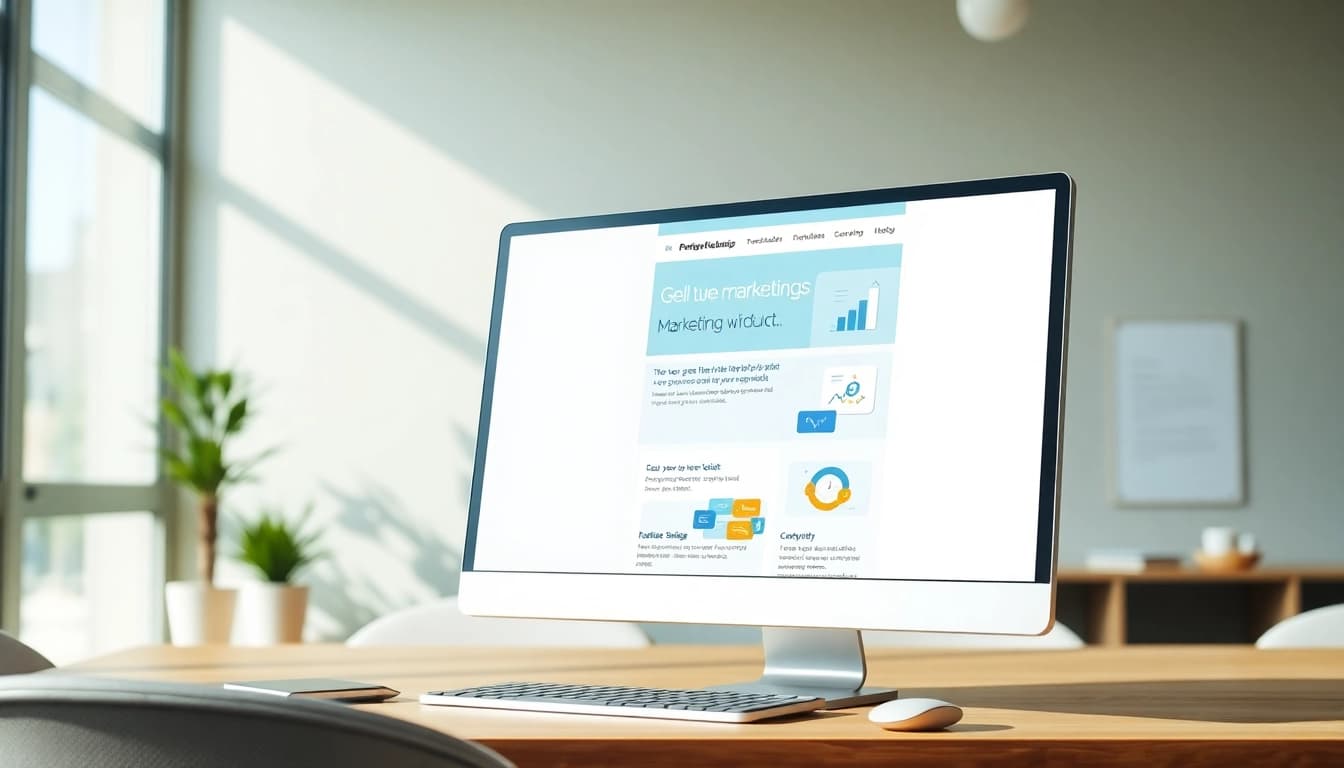 Hubspot marketing email template design displayed on a computer screen in an inviting office setting.