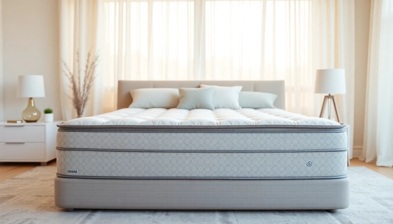 A cozy queen size mattress in a stylish bedroom setting with plush decor.