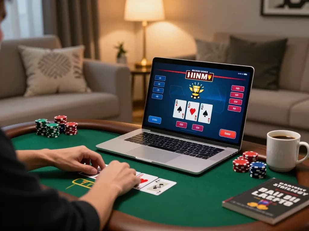Engaged player at home placing bets in a dynamic 789 online poker game with strategic focus.