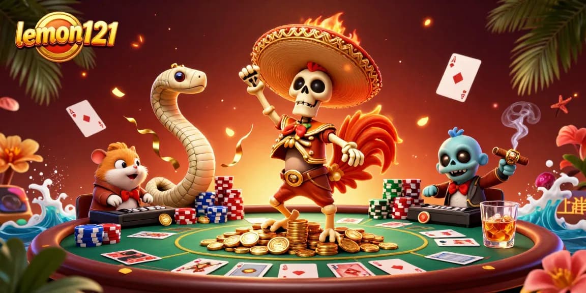 Experience thrilling gameplay while exploring lemon121's exciting gaming universe with card tables and vibrant characters.