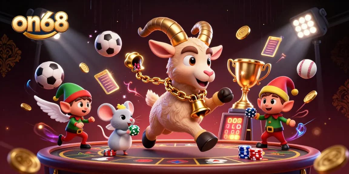 Experience thrilling gameplay with on68 at a festive casino scene featuring whimsical characters.