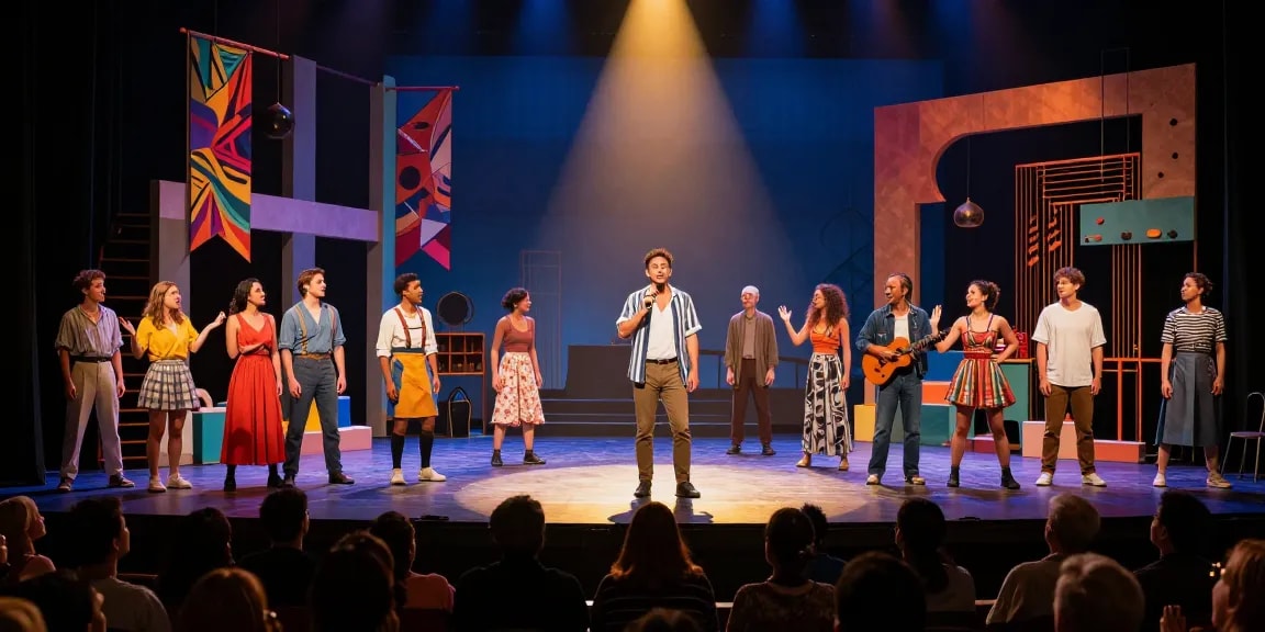 An engaging live performance of ROKOK88 showcasing diverse actors on stage, highlighting modern theatre's creativity and energy.