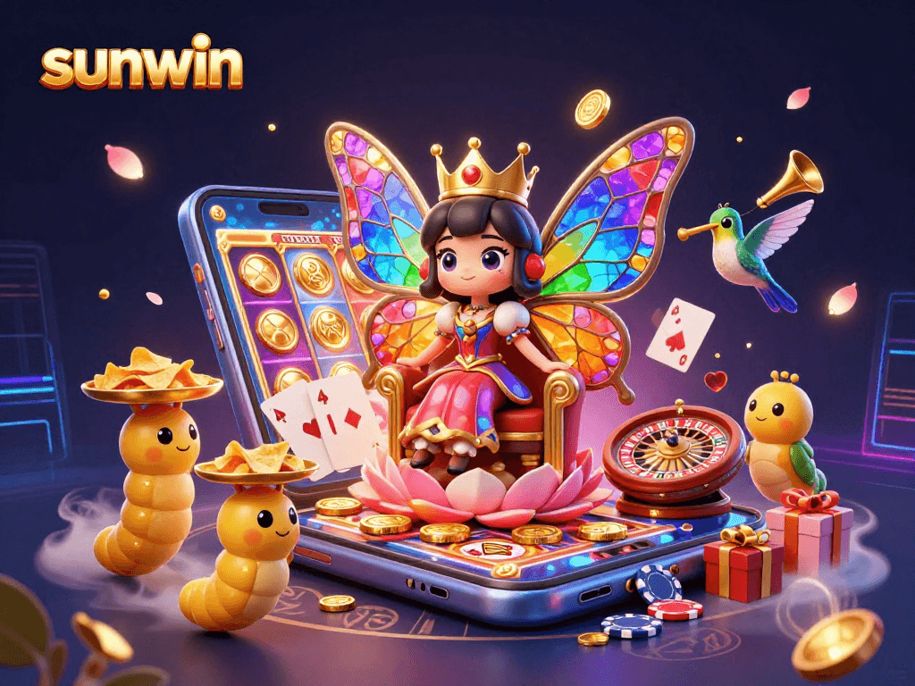 Engage in thrilling gameplay with sunwin in a vibrant 3D casino fantasy illustration packed with action.