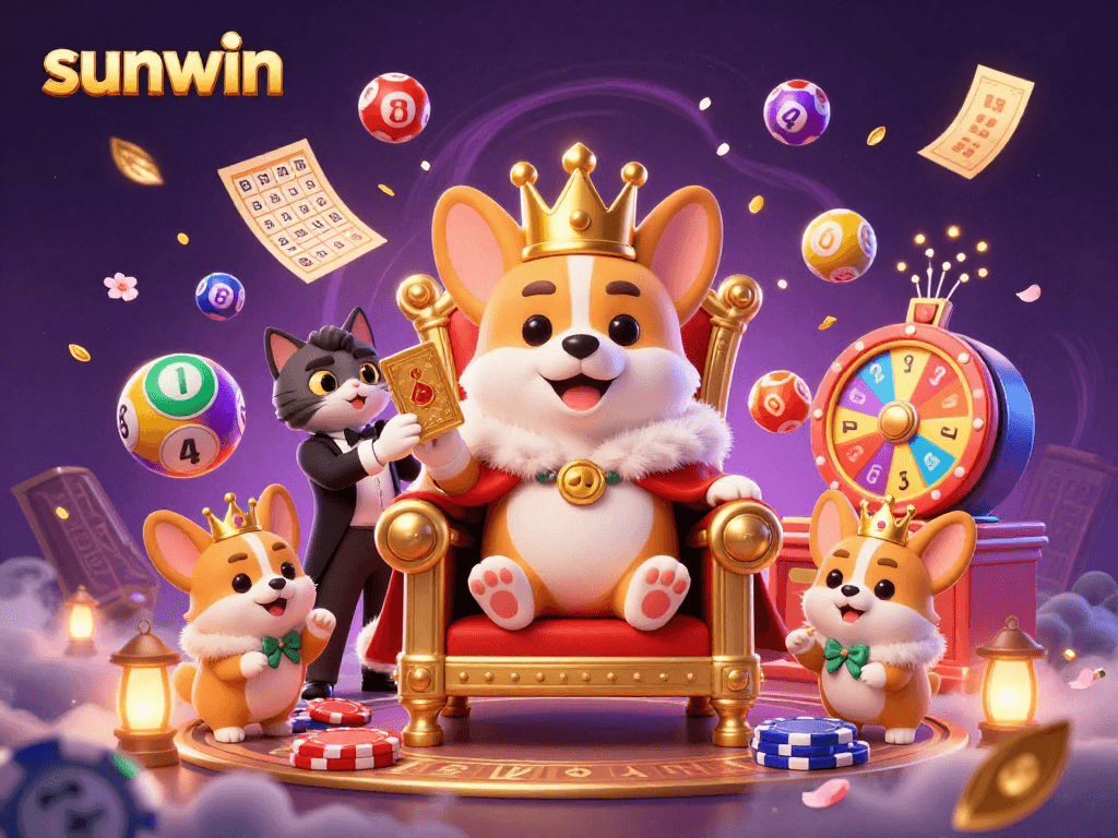 Win big at sunwin while experiencing vibrant, animated casino fun with royal corgis and dynamic game elements.
