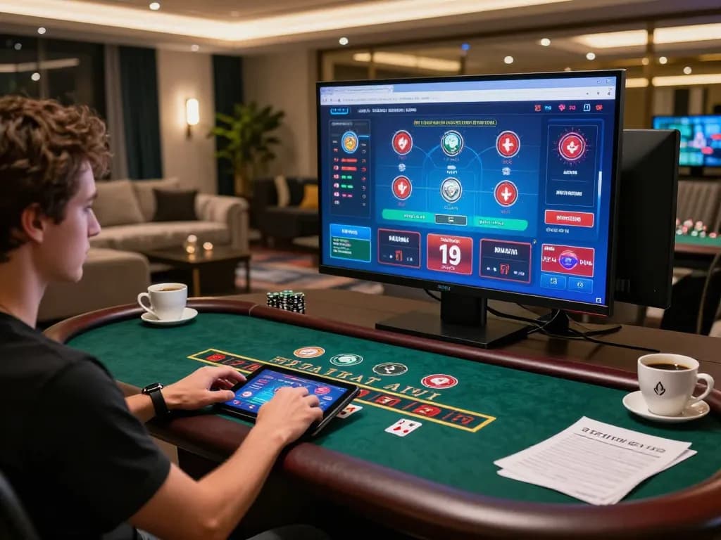 Engaging in live dealer blackjack on rik vip platform with a stylish setup and tablet interface.