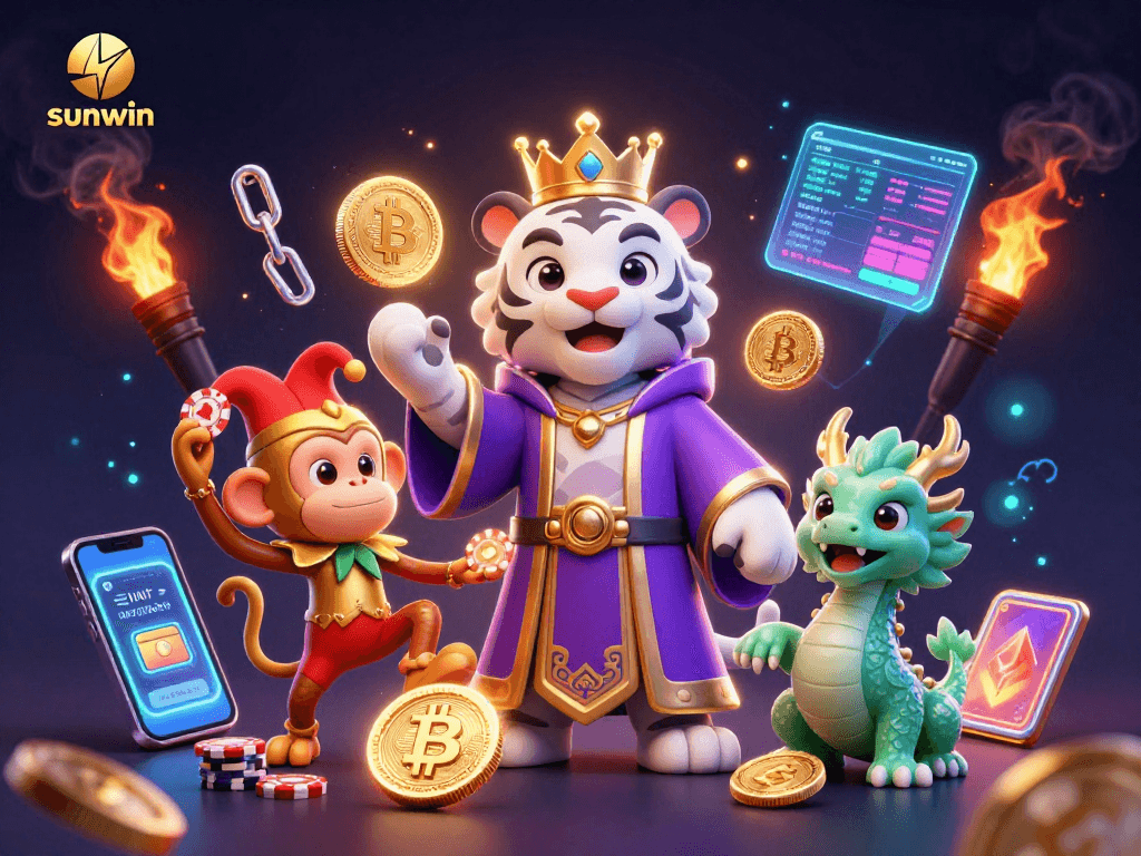 Engage in thrilling gameplay at sunwin while a majestic tiger and playful monkey bring the casino experience alive.