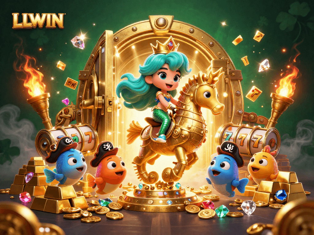 Engage with LLWIN’s vibrant 3D casino world featuring a mermaid princess and treasure elements.