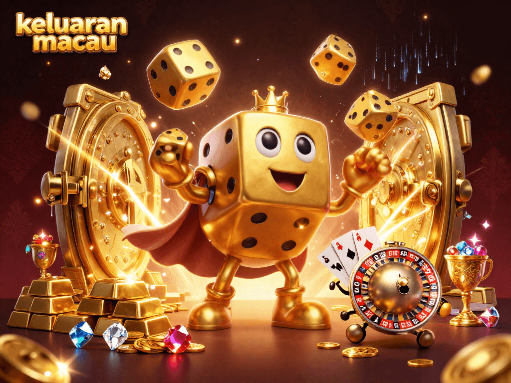 Engage with keluaran macau exploring golden jackpot treasures and cheerful characters in a vibrant casino scene.