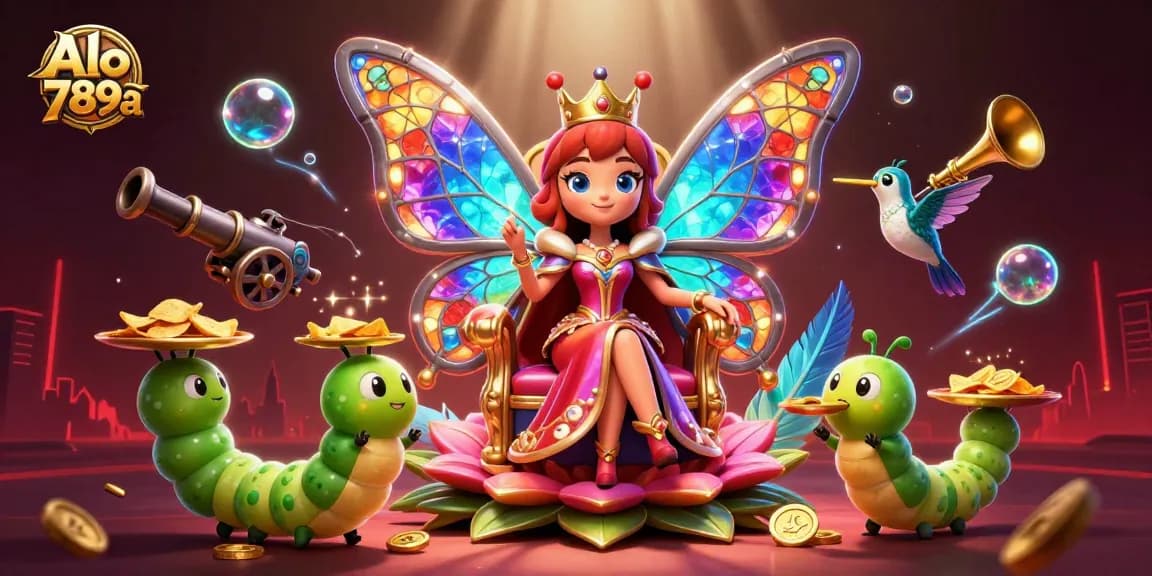 Alo 789a features a vibrant scene with a butterfly queen and a fighting arena, showcasing action and excitement.