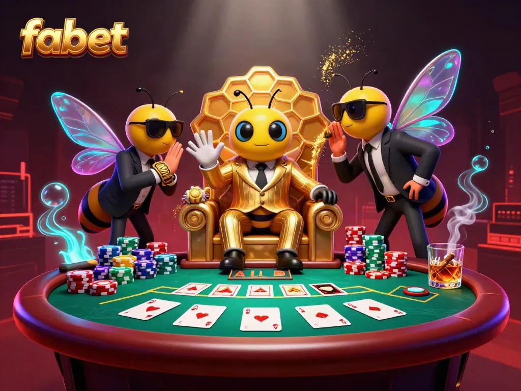 Engage with fabet’s thrilling poker scene featuring a bumblebee boss in a lavish hive throne.