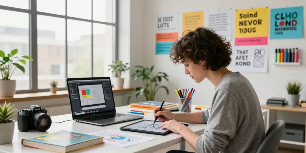 Engaging workspace showcasing the rokok88 login design process with a designer at work.