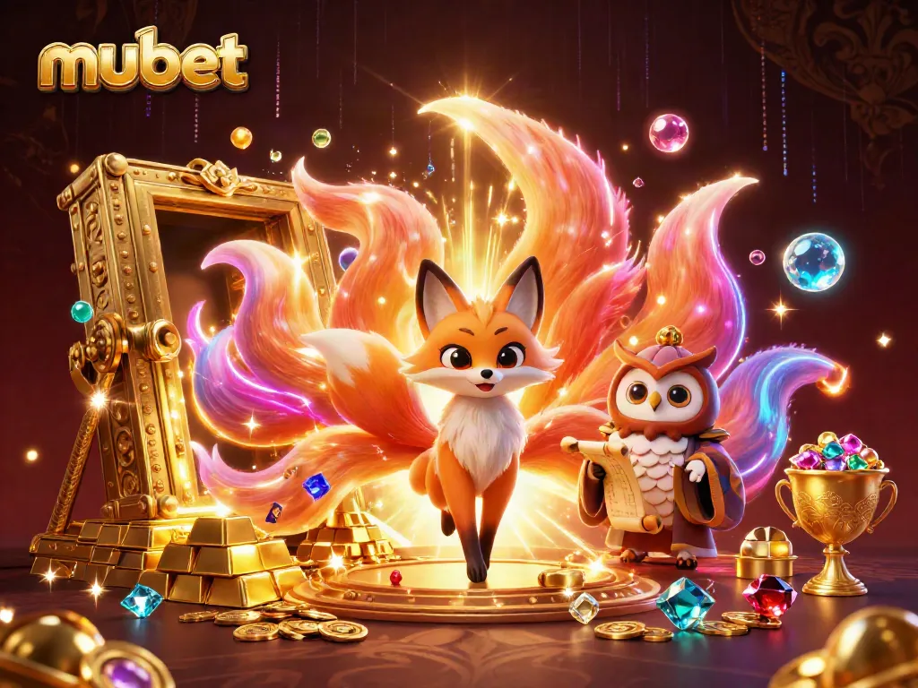 Experience mubet in a vibrant scene featuring a colorful fox spirit, treasure, and jewels.