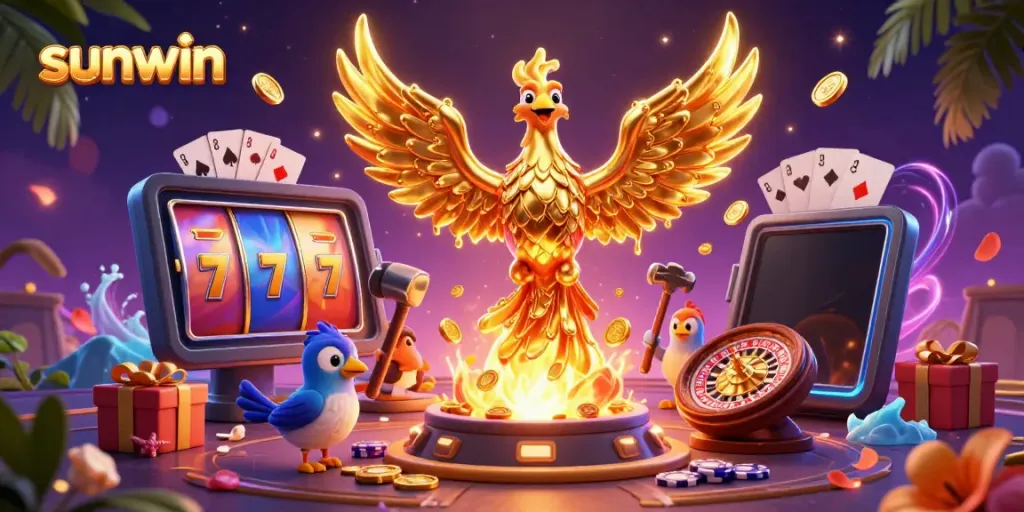 Experience thrilling wins on Sunwin with a molten gold phoenix and vibrant games.