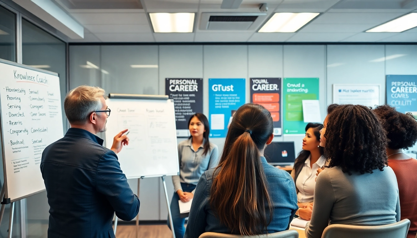 Engaging career coaching session highlighting collaboration and professional growth.