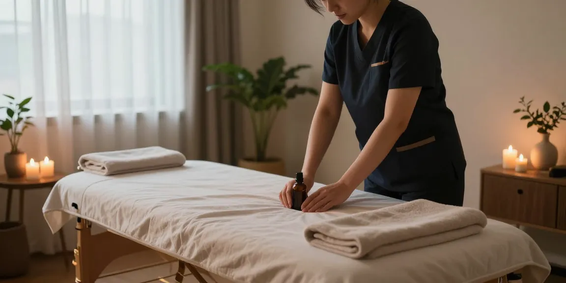 남양주출장마사지 session preparation in a serene private home setting with massage therapist.