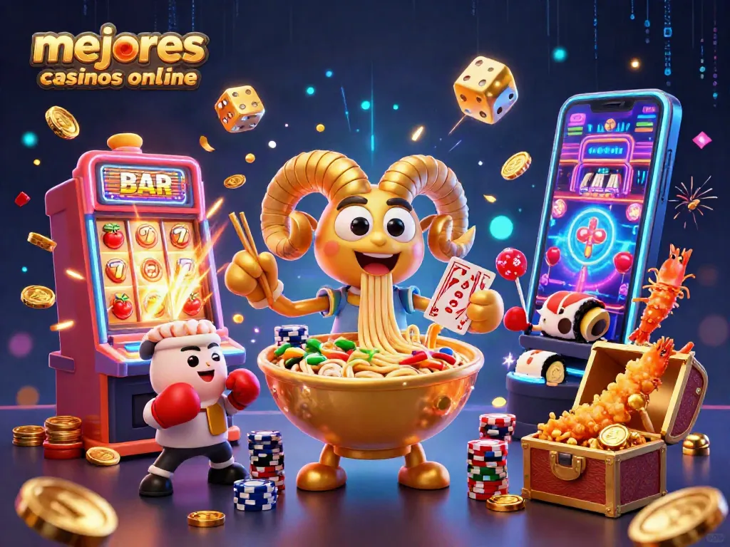 ¡Gana en los mejores casinos online mientras disfrutas de una vibrante ilustración de un casino lleno de acción!