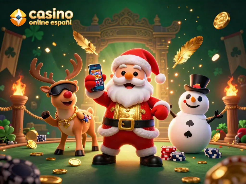 Juego emocionante en el casino online español con Santa Claus y amigos en un entorno lleno de alegría.