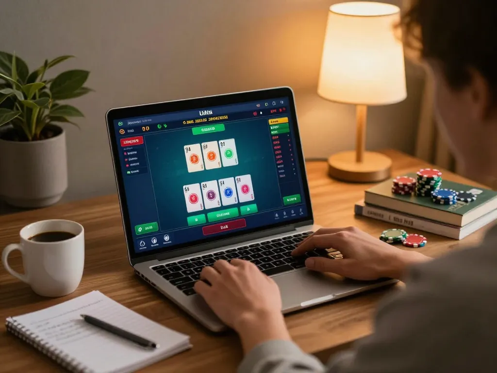 Engaged player at home with laptop playing live dealer Blackjack on 壹發娛樂