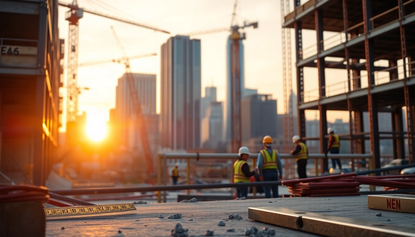 New Jersey Commercial General Contractor supervising construction work on a vibrant urban building site.