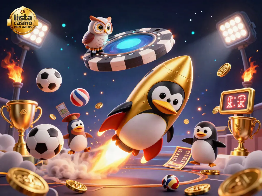 Visualizza la lista casino non aams con un pinguino dorato e elementi di gioco ad alta intensità.