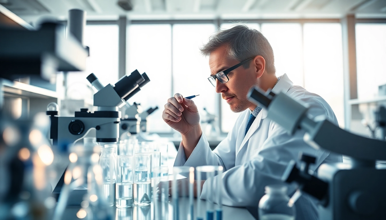 Examine peptides in a lab setting with a scientist showcasing research.