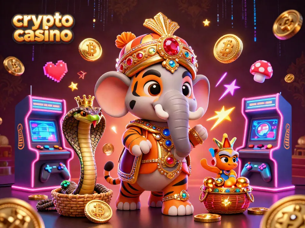 Gioca nel crypto casino con monete di Bitcoin ed Ethereum in un'illustrazione 3D ricca di dettagli.