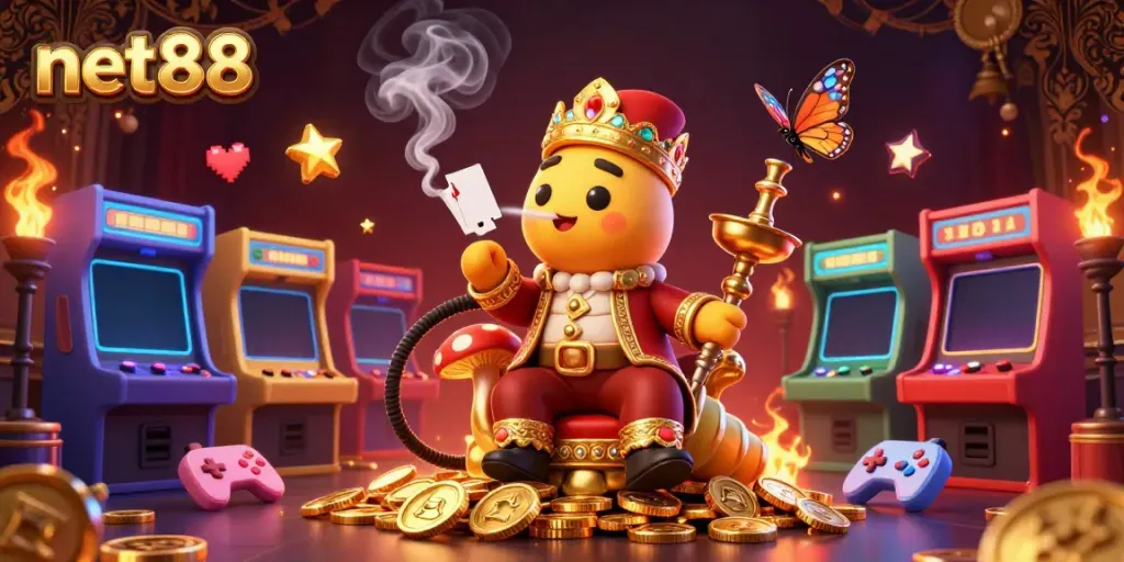 Experience thrilling gambling moments at net88 with a fantastical 3D illustration showcasing vivid casino elements and dynamic characters.