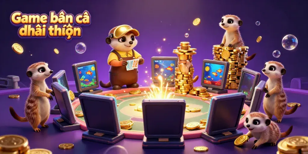 Engaging scene portraying a meerkat casino themed around Game bắn cá đổi thưởng with fun gaming elements.