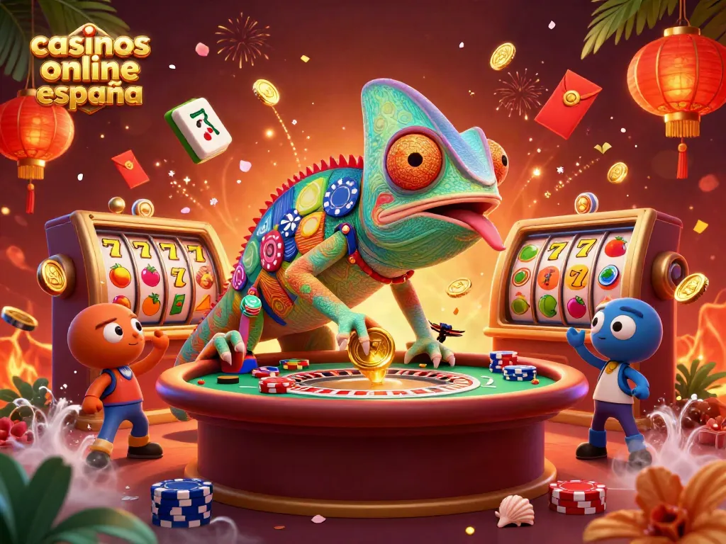 Juega en casinos online España con un camaleón colorido y emocionantes elementos de casino