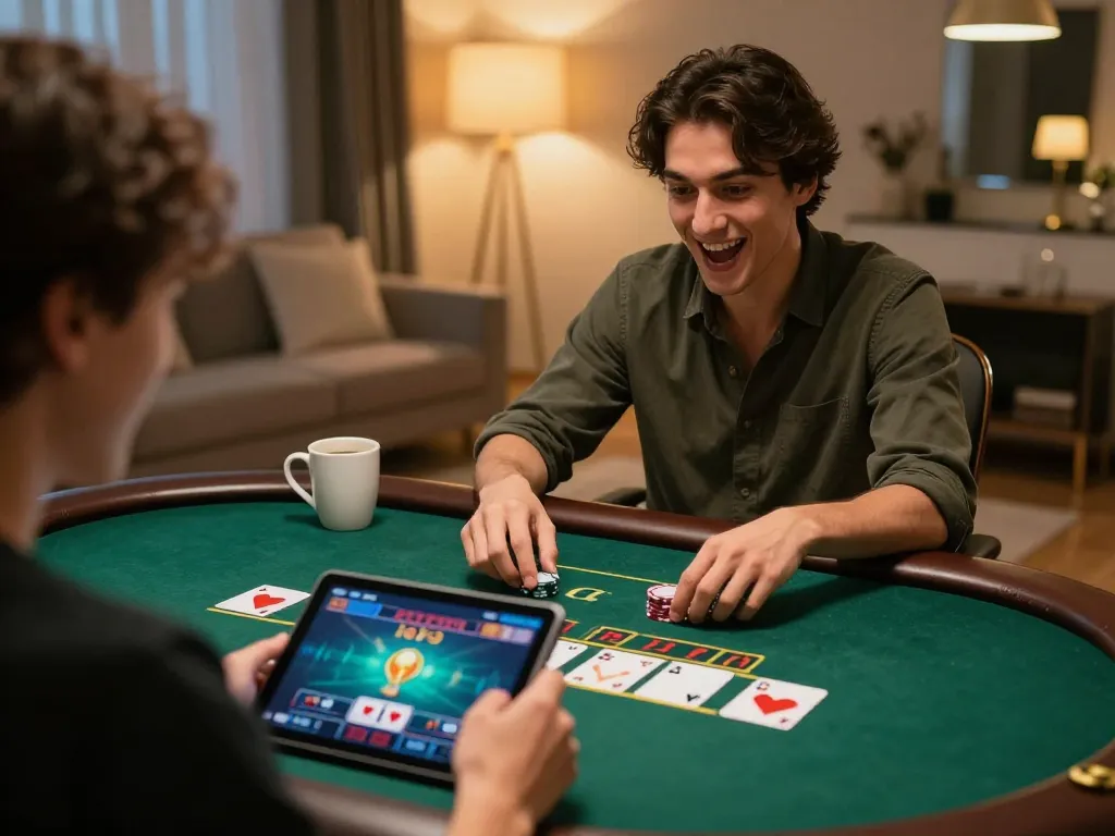 Player engaged in live dealer blackjack on LC88 tablet with cozy home setting.