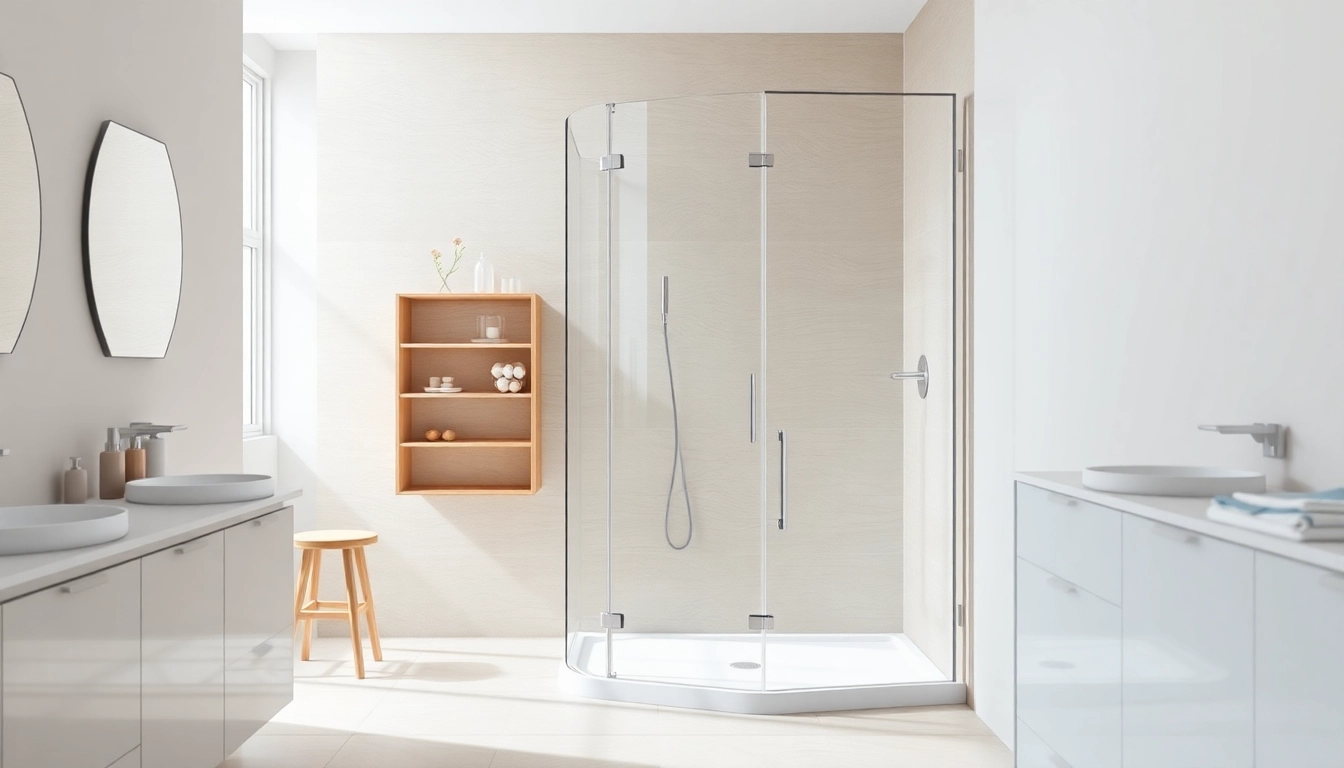 Showcasing a corner shower screen frameless in a modern bathroom setting with natural light.