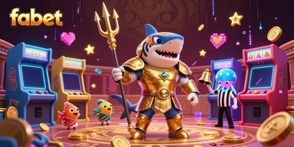Engage with fabet's thrilling underwater casino adventure featuring a tiger shark in gladiator armor.