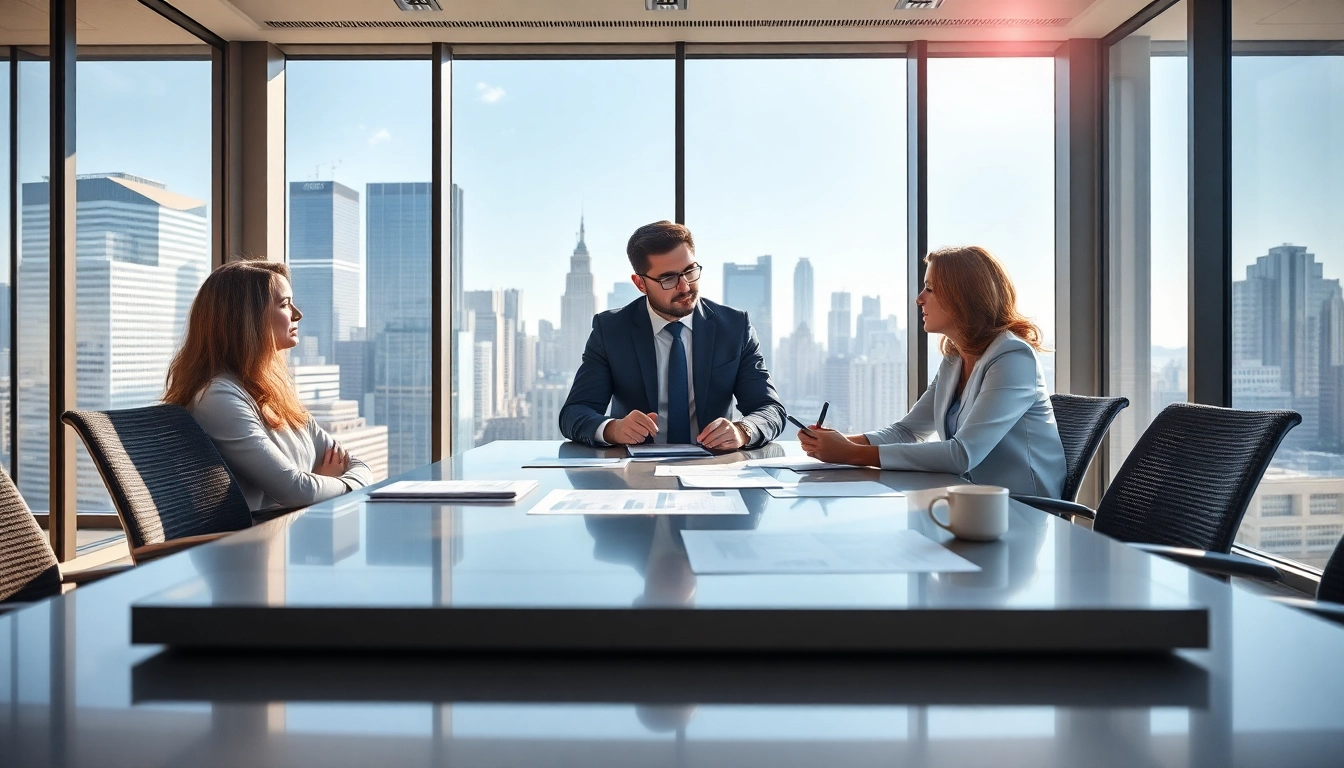 Consultant discussing Federal and State contracts in a modern office.