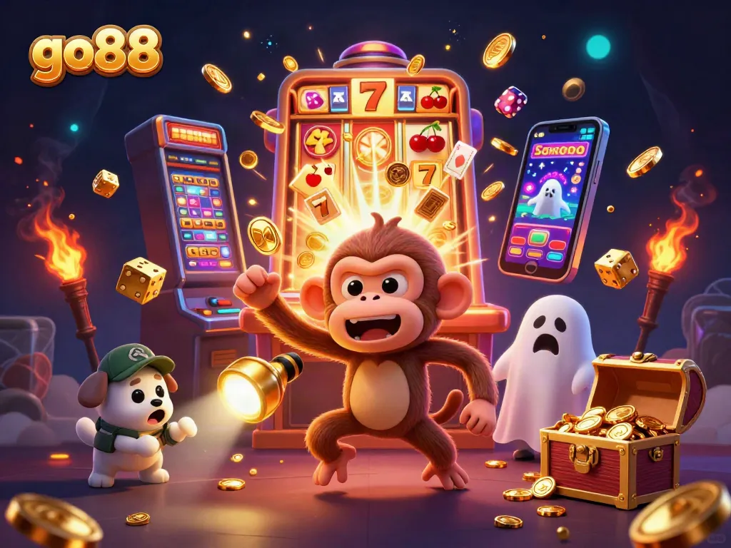 Spin the reels with go88 in an enchanting casino scene featuring magical golden elements.