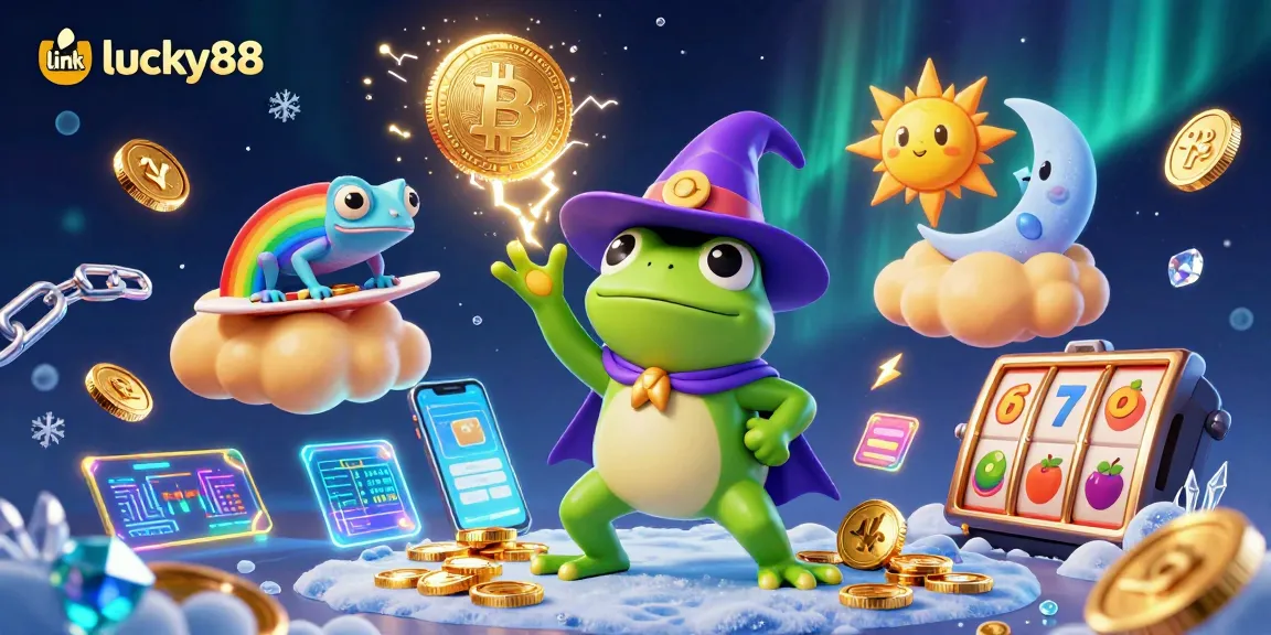 Play and win with link lucky88 featuring a wizard frog and chameleon in a storm of coins.