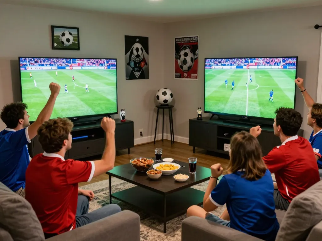 Fans enjoying LuongSonTV football live stream with excitement and camaraderie during a big match.
