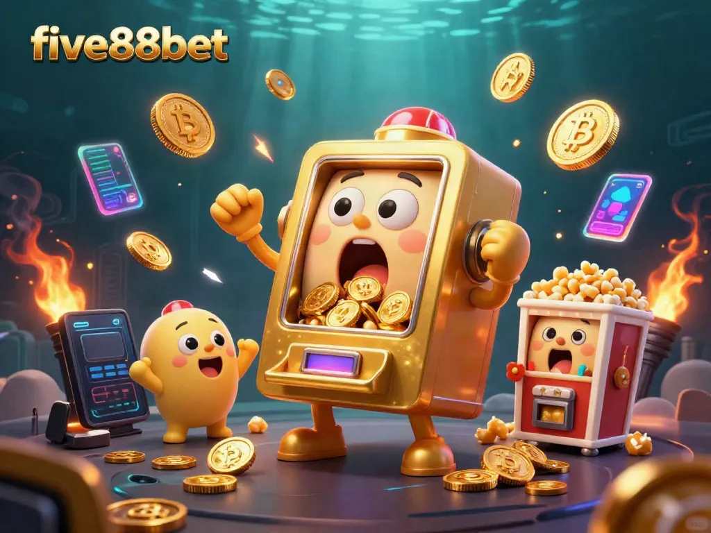 Experience five88bet's thrilling jackpot moments with animated slot machines and crypto coins.