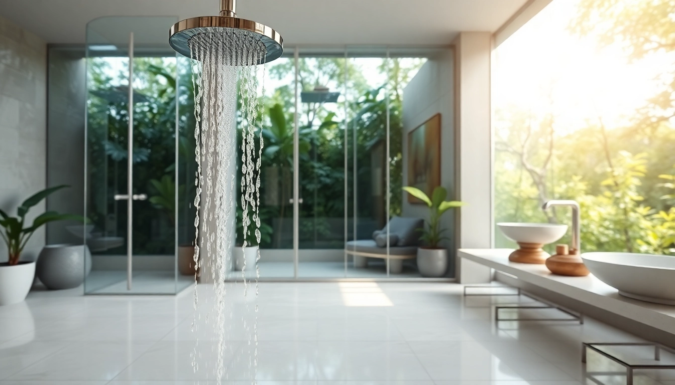 Experience relaxation with elegant showers au in a luxurious, modern bathroom setting.