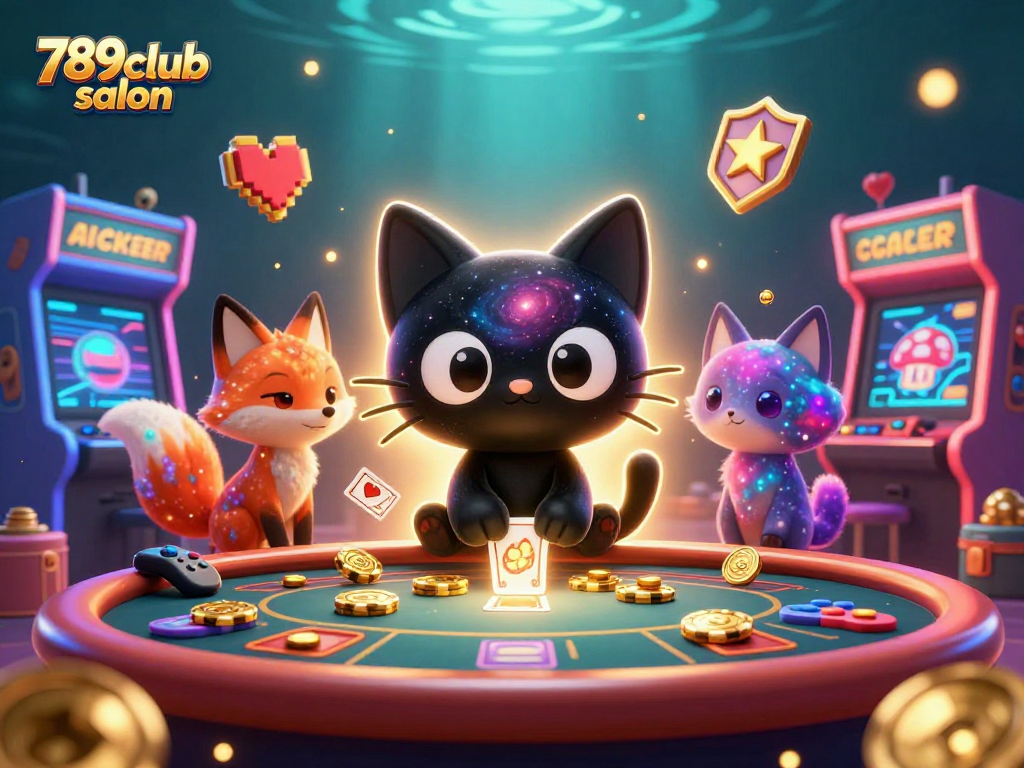 Experience thrilling gaming moments at 789club salon, where cosmic adventures unfold amidst colorful casino elements.