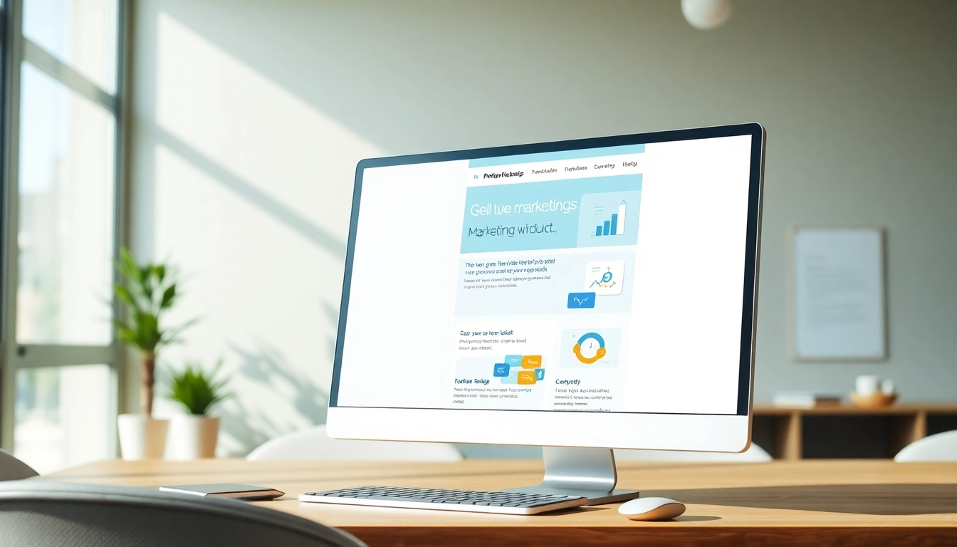 Hubspot marketing email template design displayed on a computer screen in an inviting office setting.