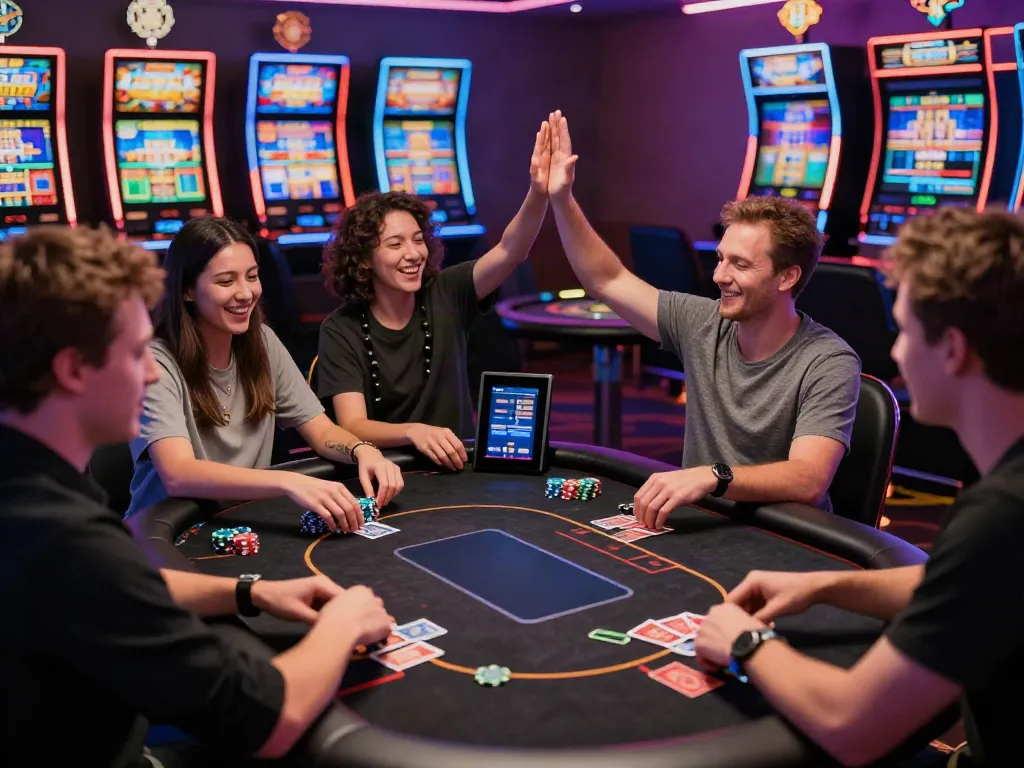 Hitclub gaming scene with players in vibrant casino atmosphere.