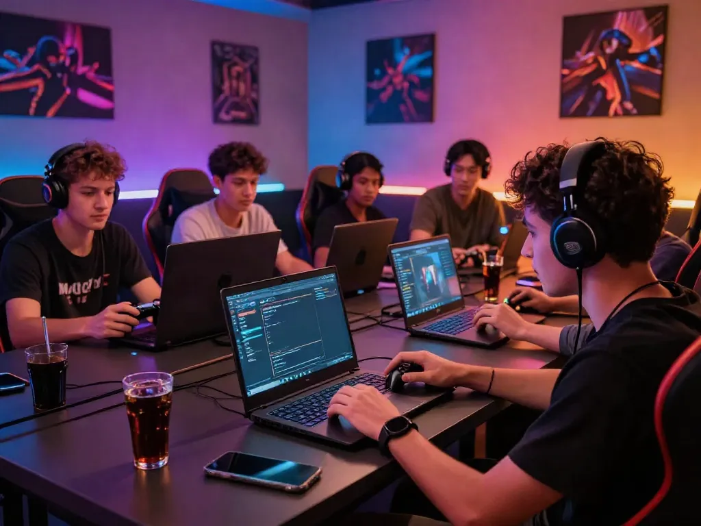 Men enjoying the Manclub gaming experience in a vibrant lounge.
