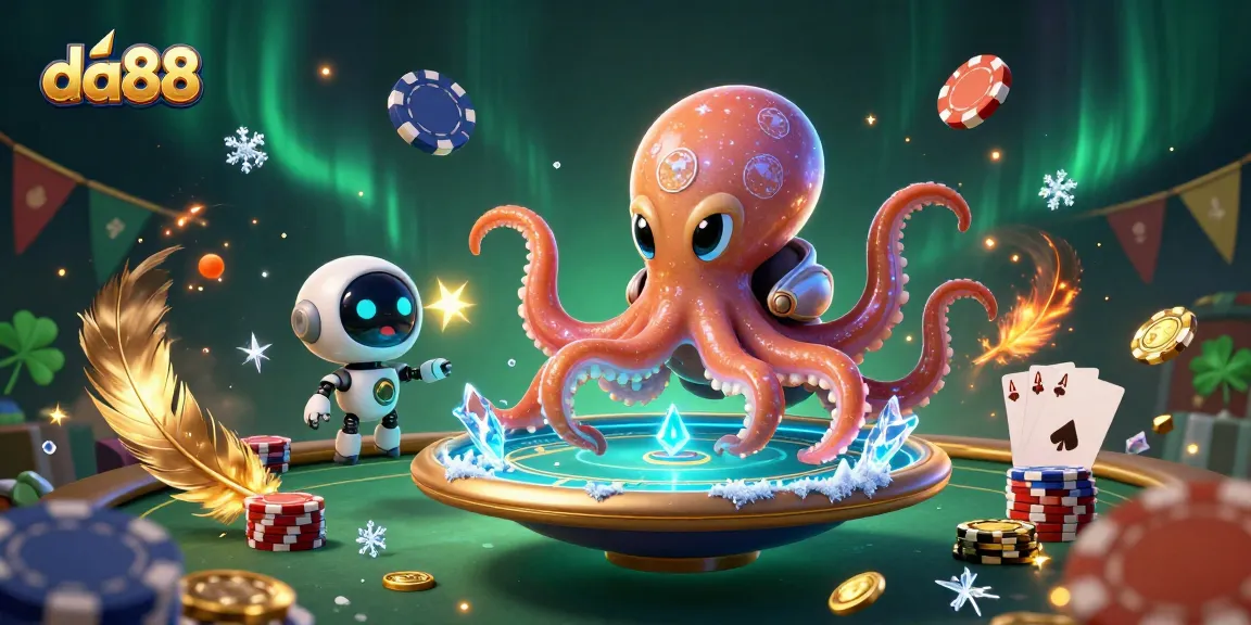 Experience thrilling poker action with da88 in a vibrant alien casino scene featuring an octopus and robot.