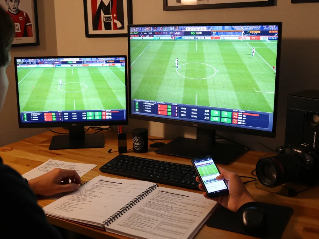 Betting on lịch thi đấu bóng đá through live match analysis on multiple screens, engaging sports atmosphere