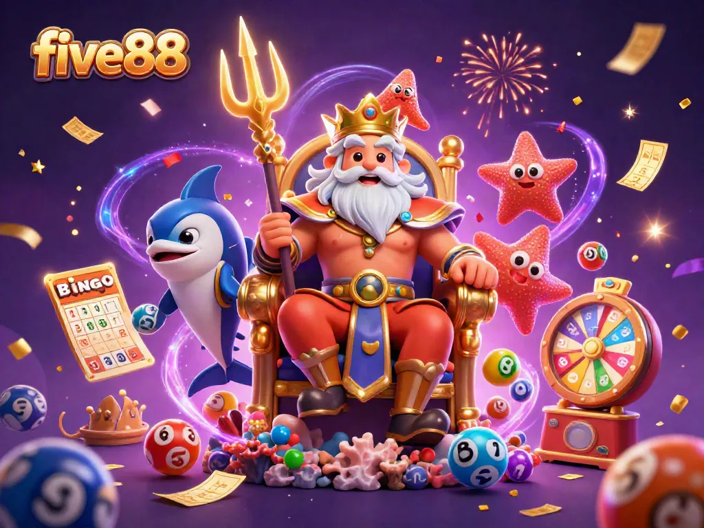 Experience winning thrills at five88 with Neptune, vibrant lottery elements, and festive confetti celebration.