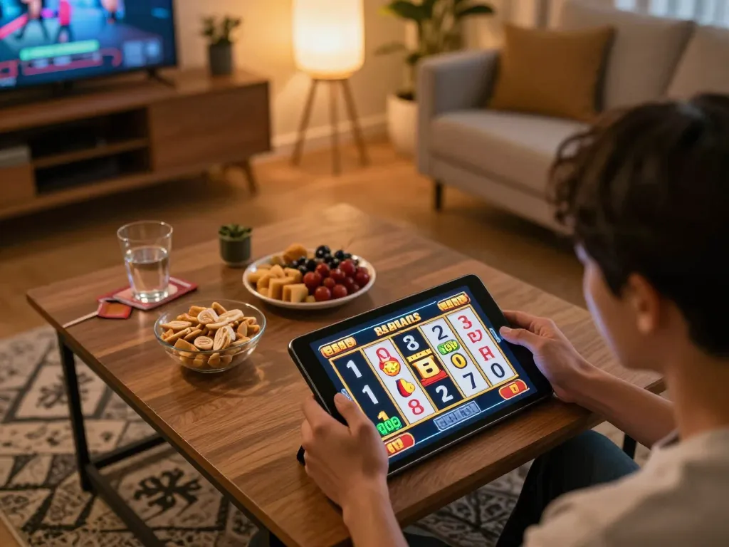 Engaging in slot paris online gaming with excitement and anticipation in a cozy home