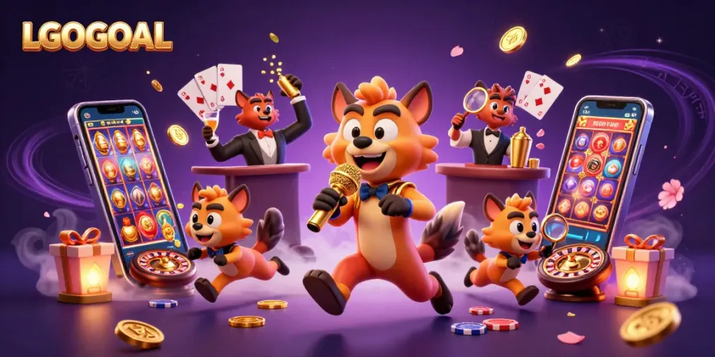 Experience high energy at LGOGOAL with hyenas running a comedy casino club featuring games and vibrant visuals.