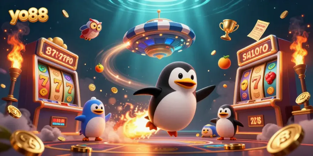 Engage in exciting gameplay at yo88 with a vibrant casino-themed space adventure illustration.
